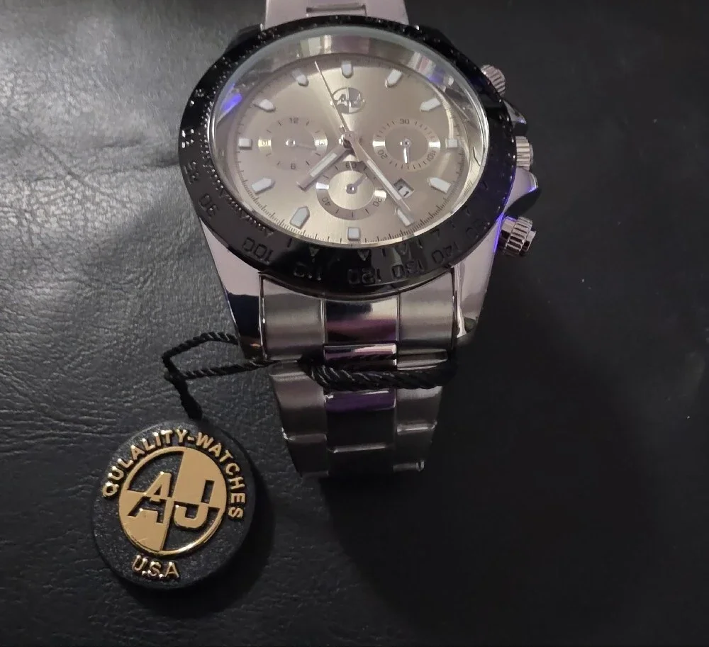 Men's Silver And Black AJs Brand Stainless Steel Watch